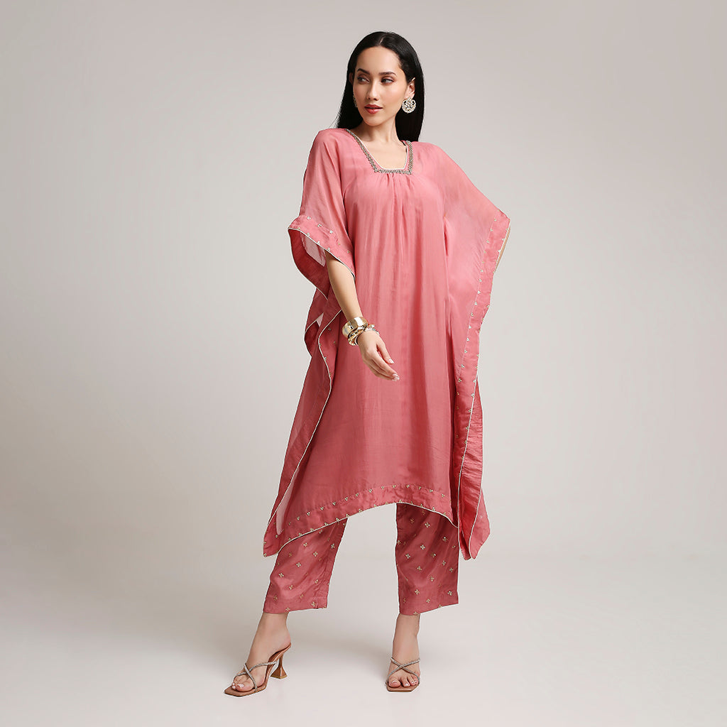 Organza Kaftan Set with Upada Silk Pants