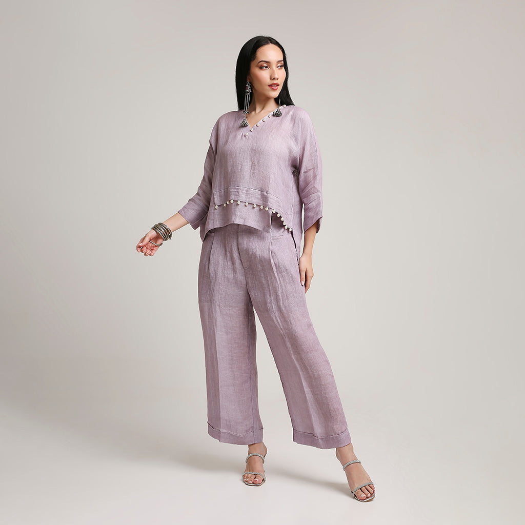 Gauze Linen Co-ord Set with Pearl Detailing