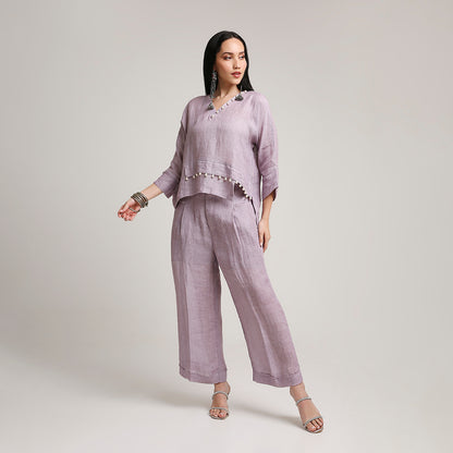 Gauze Linen Co-ord Set with Pearl Detailing