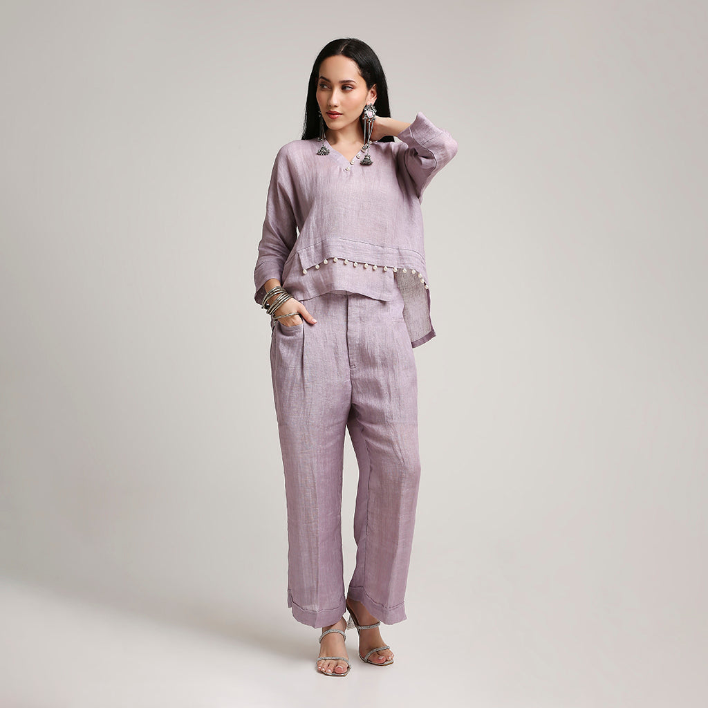 Gauze Linen Co-ord Set with Pearl Detailing