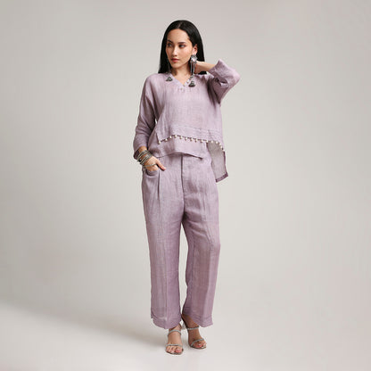 Gauze Linen Co-ord Set with Pearl Detailing