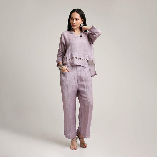 Gauze Linen Co-ord Set with Pearl Detailing