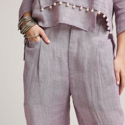 Gauze Linen Co-ord Set with Pearl Detailing