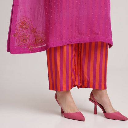 Viscose Organza Poncho Kurta Set with Striped Muslin