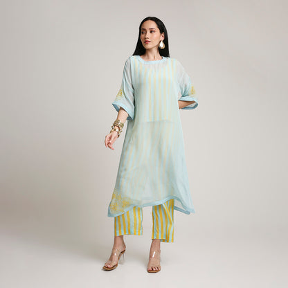 Viscose Organza Poncho Kurta Set with Striped Muslin