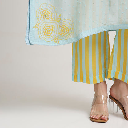 Viscose Organza Poncho Kurta Set with Striped Muslin