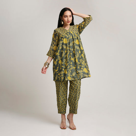 Mul Chanderi Printed Short Kurta Set