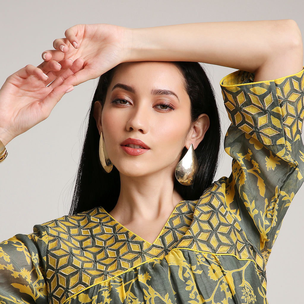 Mul Chanderi Printed Short Kurta Set