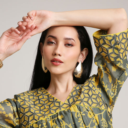 Mul Chanderi Printed Short Kurta Set