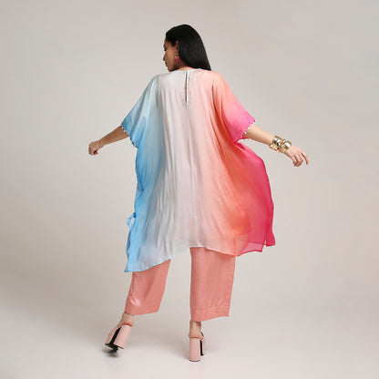 Shaded Crepe Poncho with Silk Pants
