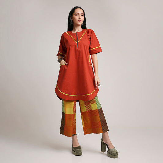 Poplin Cotton Co-ord Set with Contrast Piping