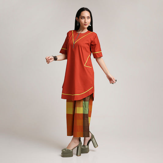 Poplin Cotton Co-ord Set with Contrast Piping