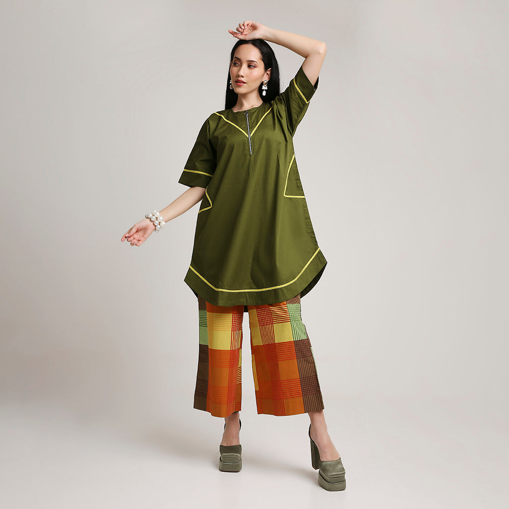 Poplin Cotton Co-ord Set with Contrast Piping