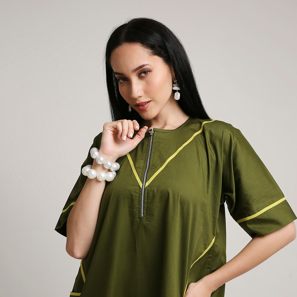 Poplin Cotton Co-ord Set with Contrast Piping