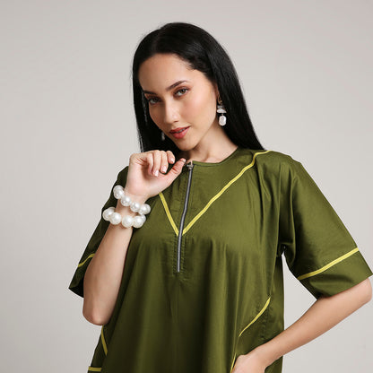 Poplin Cotton Co-ord Set with Contrast Piping