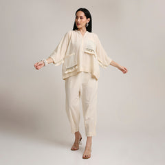 Oversized Cotton Co-ord Set with Lace Detailing