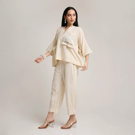 Oversized Cotton Co-ord Set with Lace Detailing