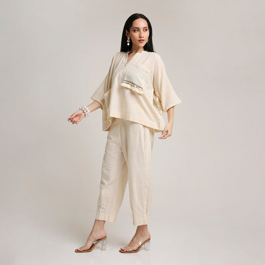 Oversized Cotton Co-ord Set with Lace Detailing