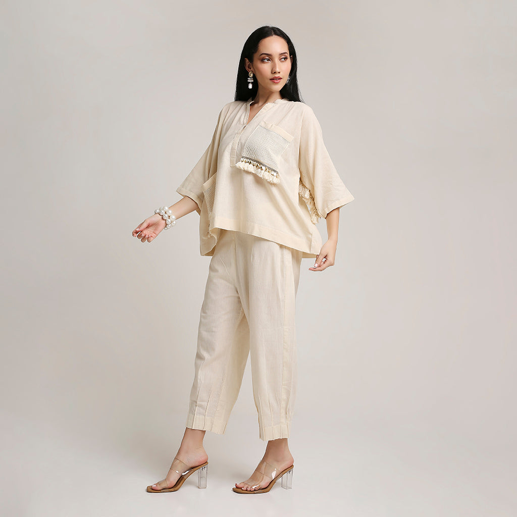 Oversized Cotton Co-ord Set with Lace Detailing