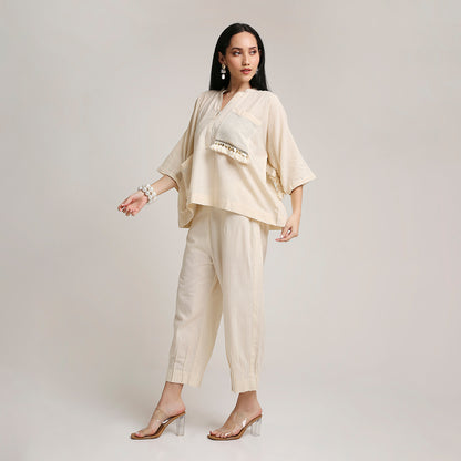 Oversized Cotton Co-ord Set with Lace Detailing