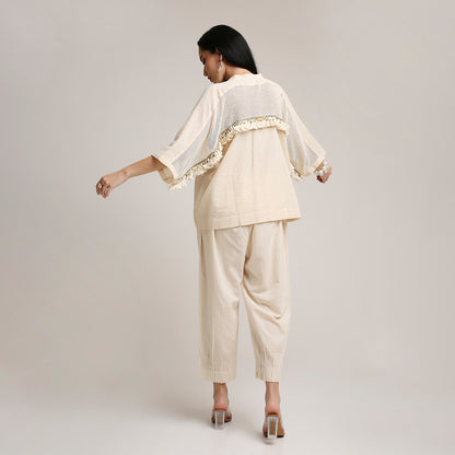 Oversized Cotton Co-ord Set with Lace Detailing