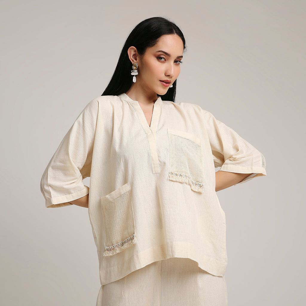 Oversized Cotton Co-ord Set with Lace Detailing