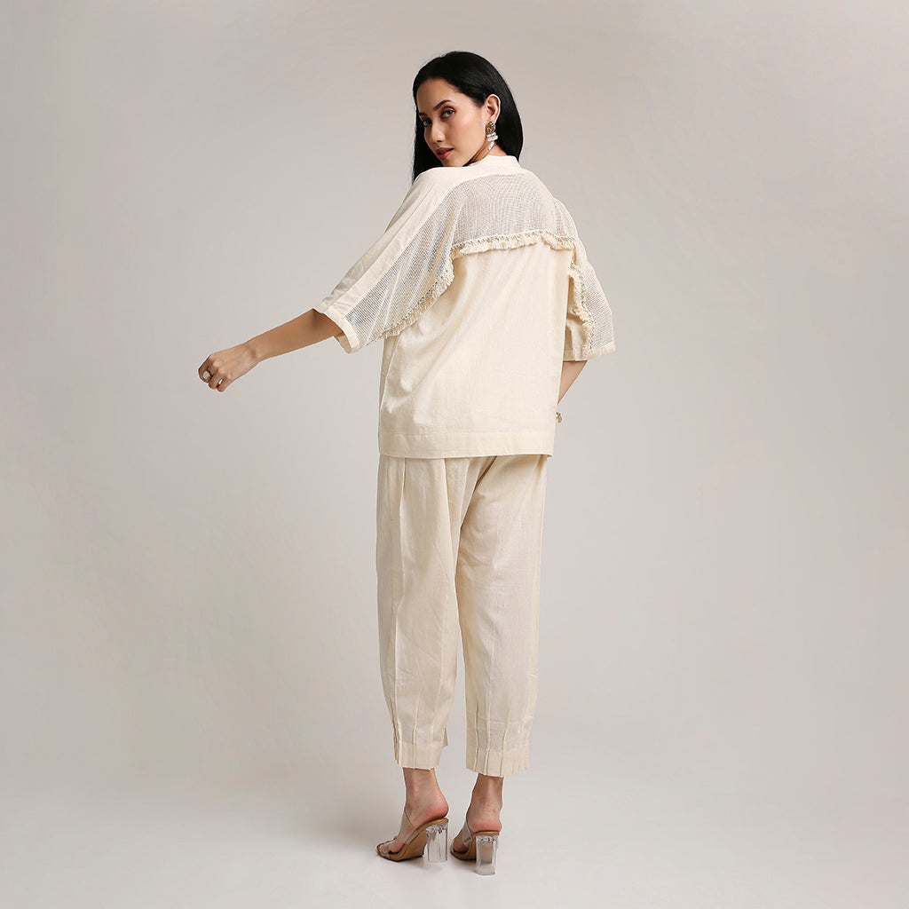 Oversized Cotton Co-ord Set with Lace Detailing