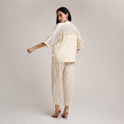 Oversized Cotton Co-ord Set with Lace Detailing