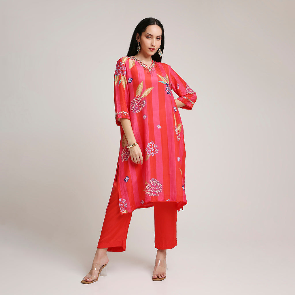 Printed Muslin Kurta Set with Sequin Highlights
