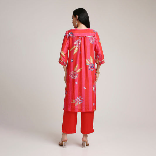 Printed Muslin Kurta Set with Sequin Highlights
