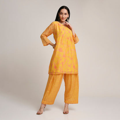 Mul Chanderi Printed Short Kurta Set
