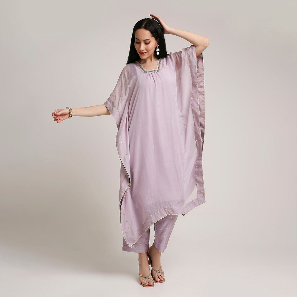 Organza Kaftan Set with Upada Silk Pants