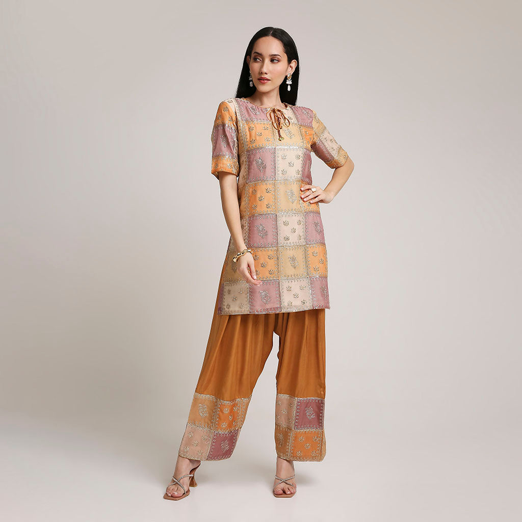 Organza Multicoloured Top with Modal Silk Farsi Salwar