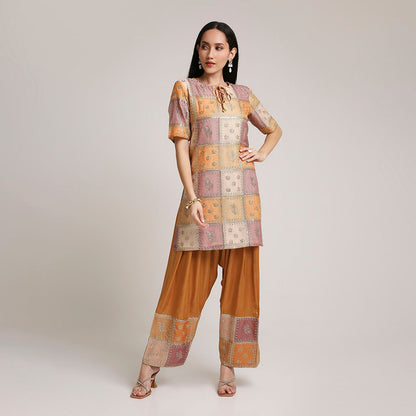 Organza Multicoloured Top with Modal Silk Farsi Salwar