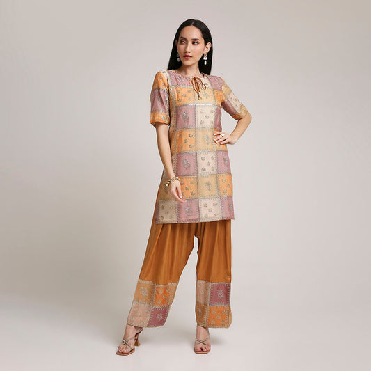 Organza Multicoloured Top with Modal Silk Farsi Salwar