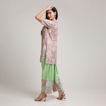 Organza Multicoloured Top with Modal Silk Farsi Salwar