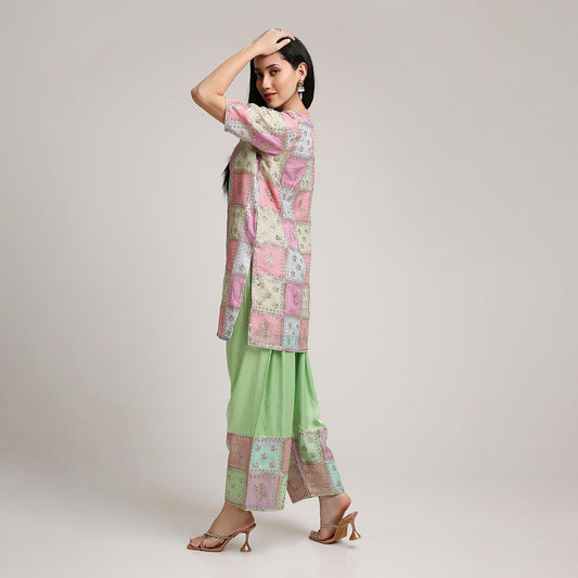 Organza Multicoloured Top with Modal Silk Farsi Salwar