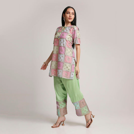 Organza Multicoloured Top with Modal Silk Farsi Salwar