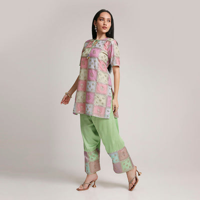 Organza Multicoloured Top with Modal Silk Farsi Salwar