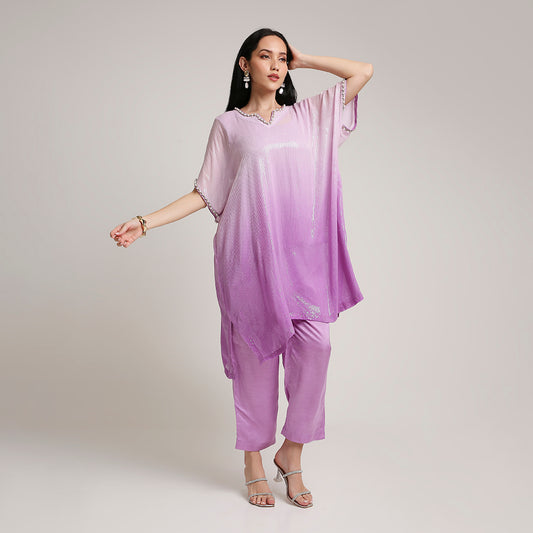 Ombre Sequinned Georgette Poncho Set