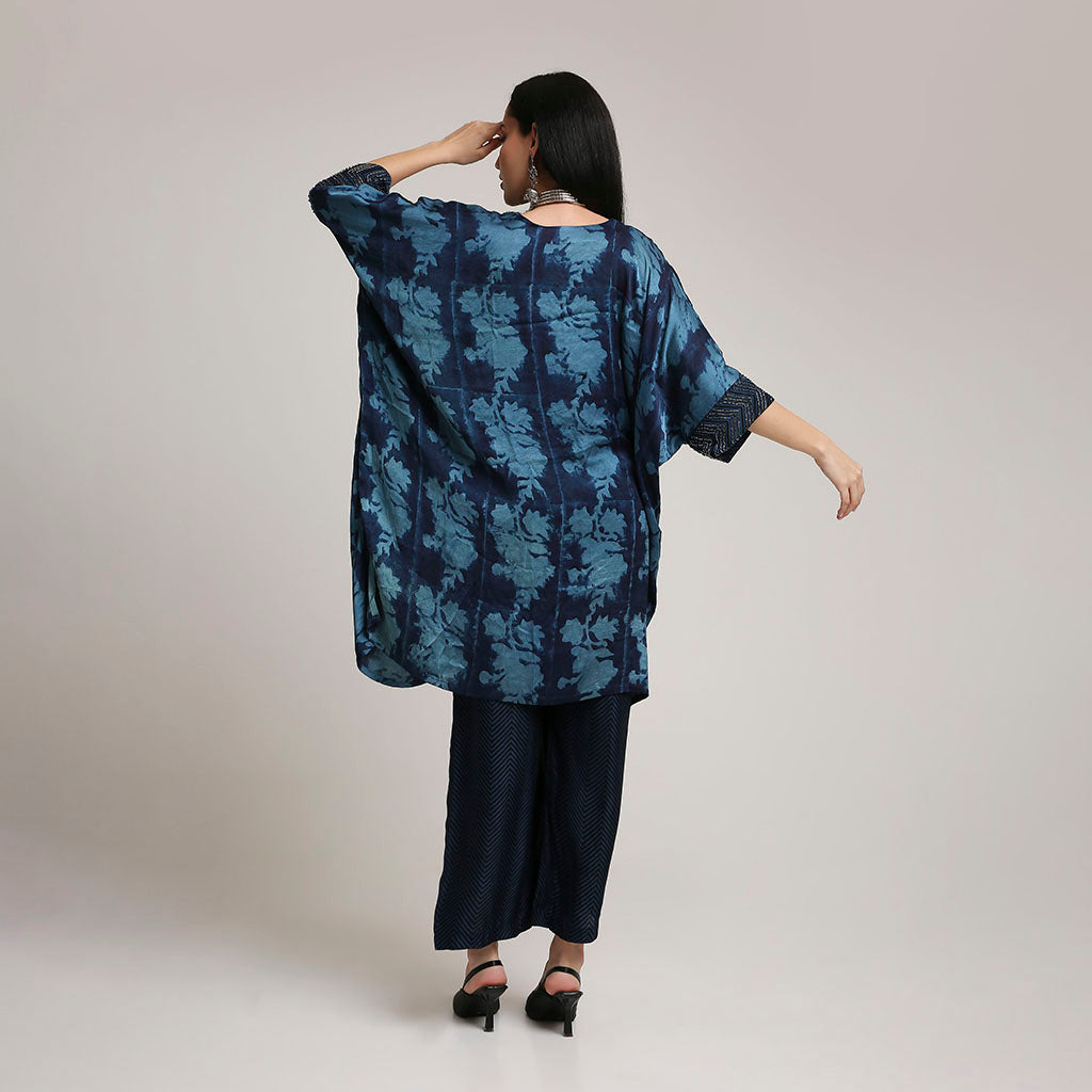 Ajrakh Poncho Set with Metallic Detailing