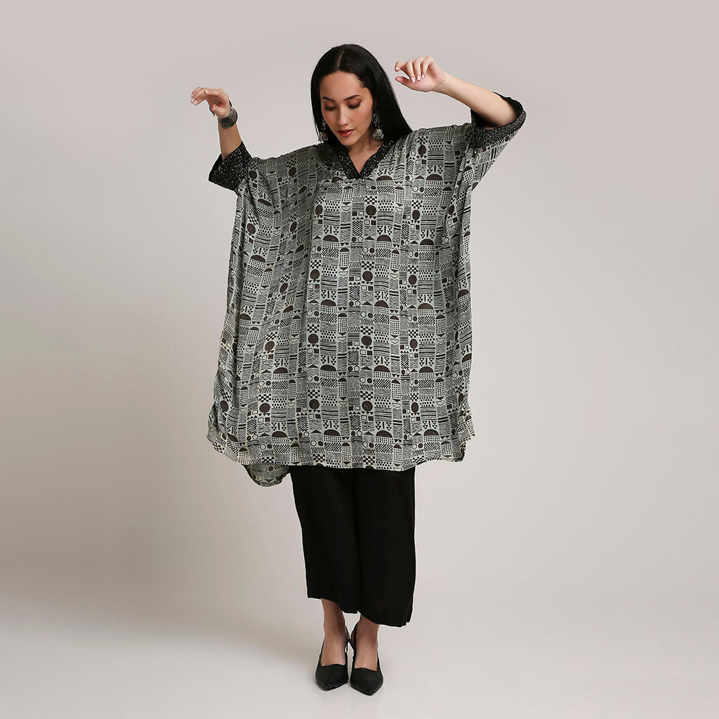Ajrakh Poncho Set with Metallic Detailing