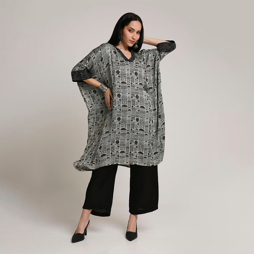 Ajrakh Poncho Set with Metallic Detailing