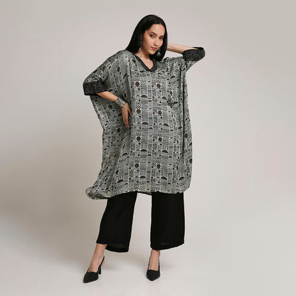 Ajrakh Poncho Set with Metallic Detailing