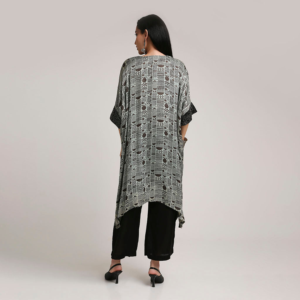 Ajrakh Poncho Set with Metallic Detailing