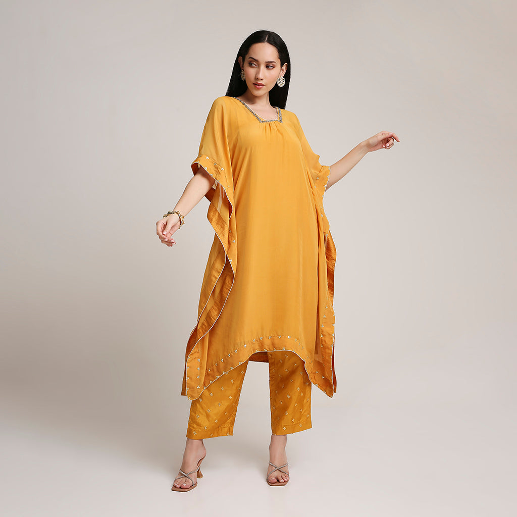 Organza Kaftan Set with Upada Silk Pants