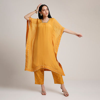 Organza Kaftan Set with Upada Silk Pants