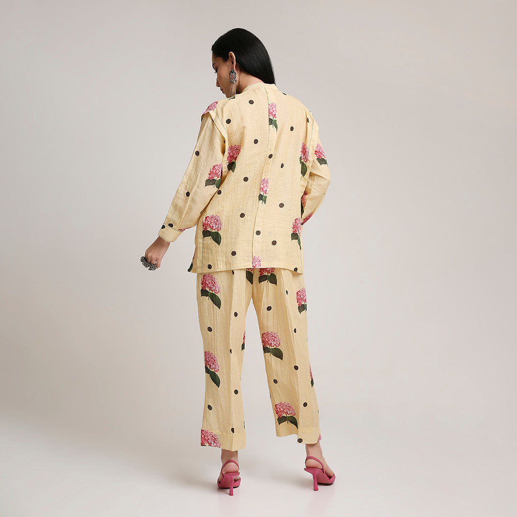 Linen Printed Co-ord Set with Polka & Floral Motifs