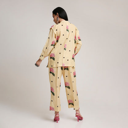 Linen Printed Co-ord Set with Polka & Floral Motifs