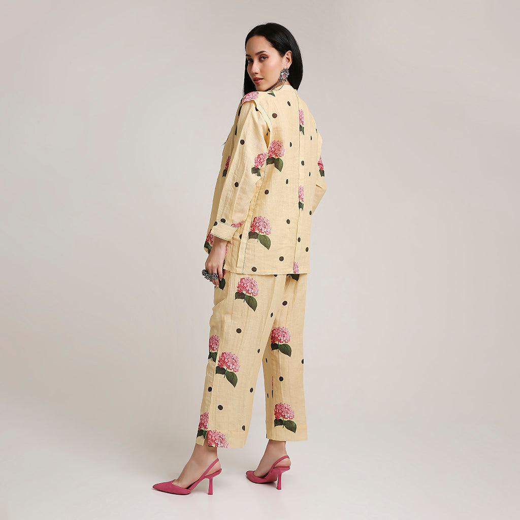 Linen Printed Co-ord Set with Polka & Floral Motifs